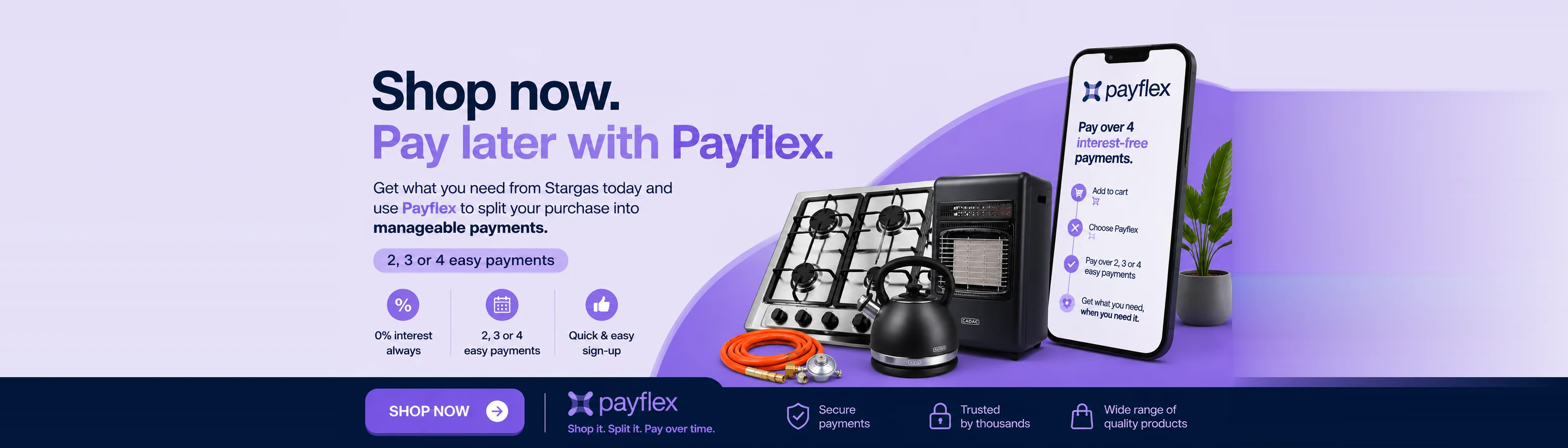 Shop now, pay later with Payflex. 0% interest, 2, 3 or 4 easy payments.