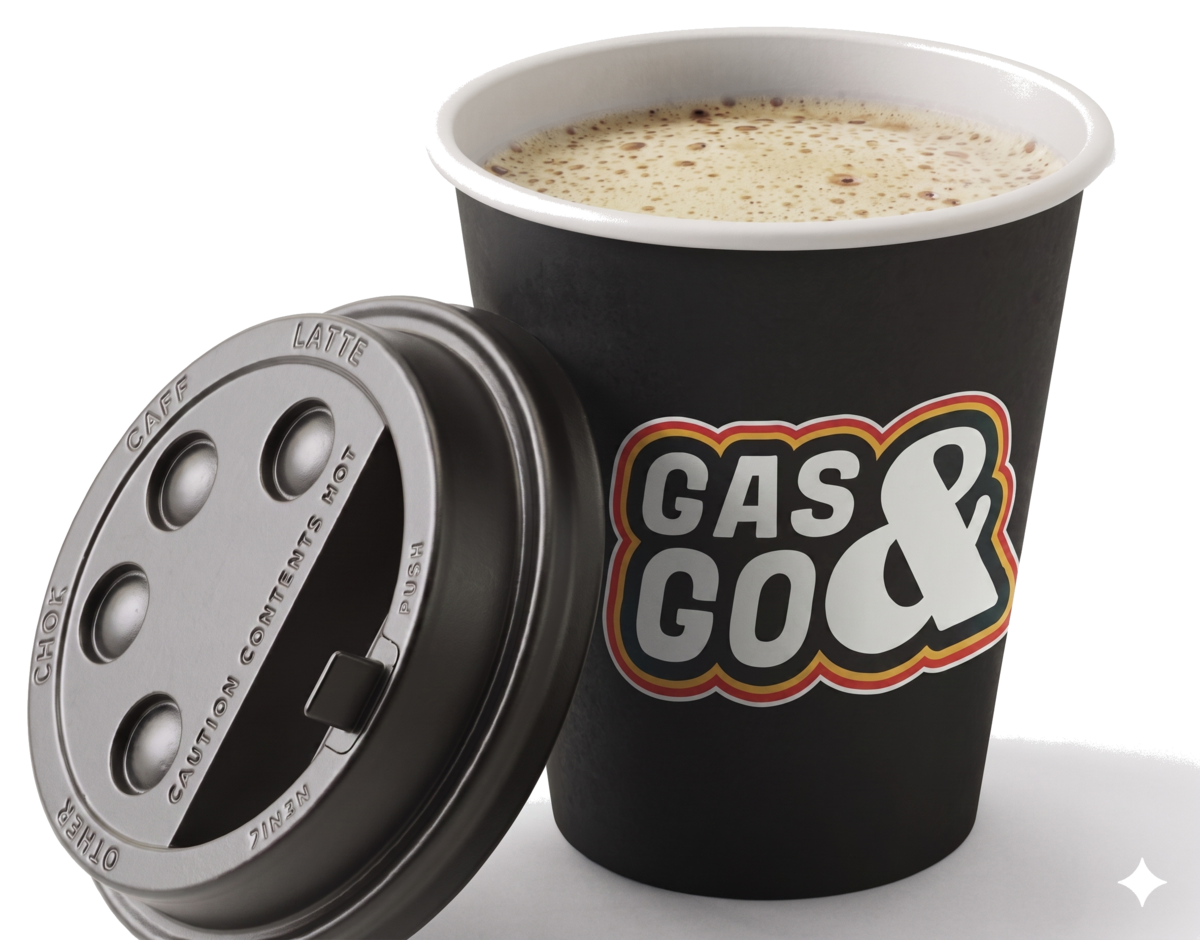 Gas & Go branded takeaway coffee cup